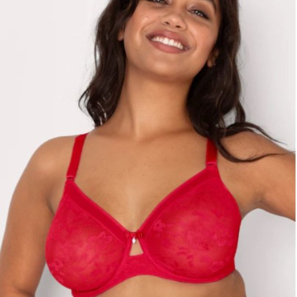 Curvy Couture NWT Vibrant Red Lace Bra - Red Hot & Ready for Romance 36 DDD💋